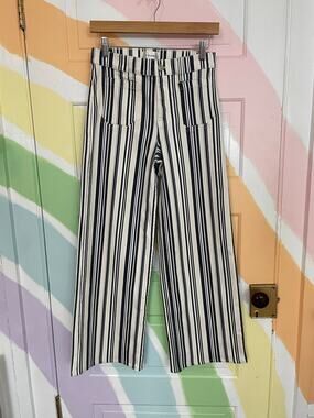 FRAME Le Slim Palazzo Navy Stripe High Rise Wide Leg Jeans Size 26